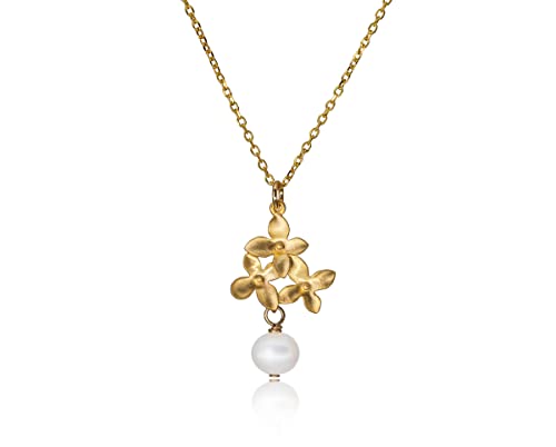 Schmuck, Perlen-Kette gold mit Blüten-Anhänger,...