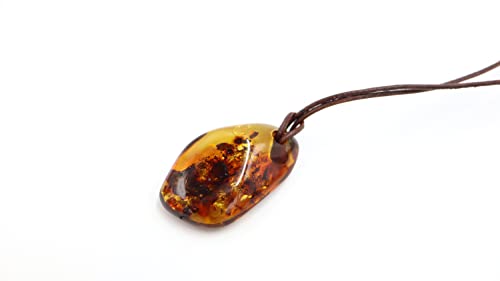Bernstein Anhänger Cognac Farbe mit Lederband |...