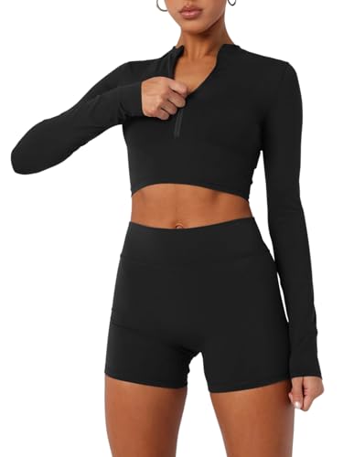 ADREAMLY Damen Langarmshirt Crop Tops Sport...