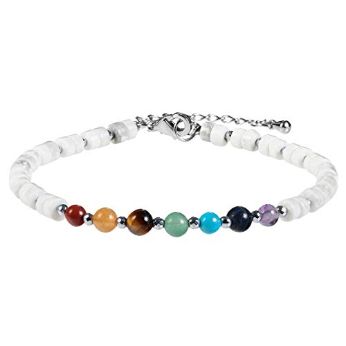 KYEYGWO Weiße Howlite Türkis 7 Chakren Stein...