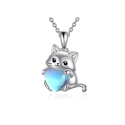 YFN Katze Mondstein Halskette für Frauen Sterling...