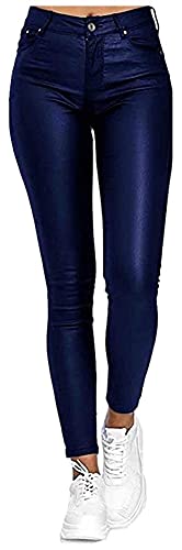 SKYWPOJU Damen Lederhose Kunstlederhose Damen Hose...