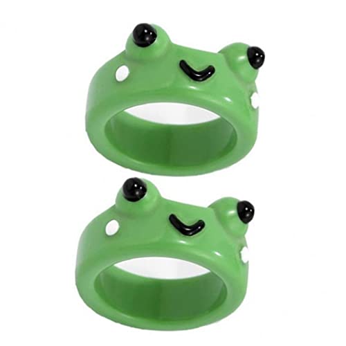2 Stücke Süße Frosch Harz Ringe Set 3D Animal...