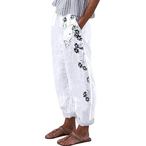 Damen Leinenhose Lang Sommer Capri Pants...