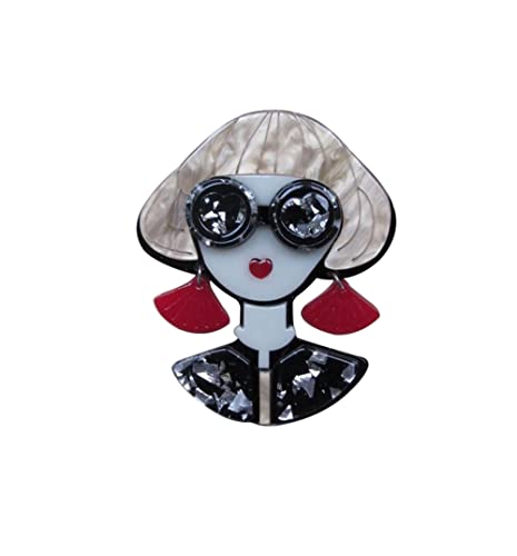Brosche Schmuck Gesicht Damen mit Brille &...