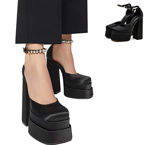 Damen Pumps Chunky Block High Heels Plateau...