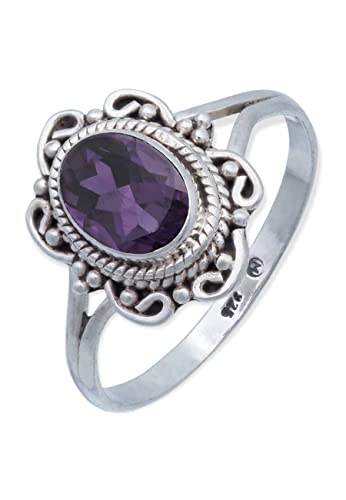 mantraroma Ring aus 925 Silber mit Amethyst lila...