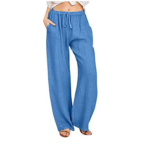 Damen Leinen Hose Haremshose Lang Chino Einfarbig...