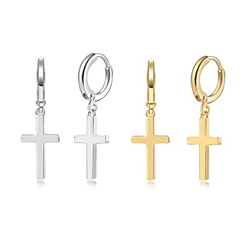 CERSLIMO Kreuz Creolen Silber 925 Gold, Klein...