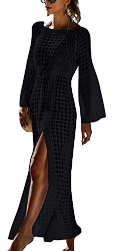 FSMODamen Langarm Strandkleid Gestrickte Schlitz...