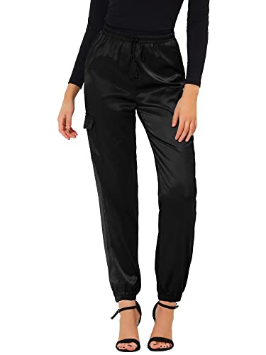 Allegra K Damen Pants Eastisch Seidig Satinhose...