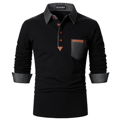 QUNERY Poloshirt Herren Langarm Getäfelt T Shirts...