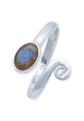 Ring 925 Silber Labradorit grün blauer Stein...