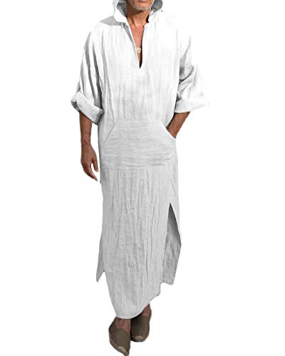 FUERI Herren Leinen Kaftan Ethnisch Robe...