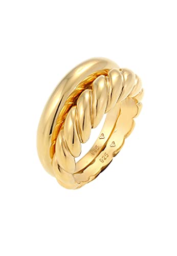 Elli PREMIUM Ring Damen Bandring Set Twisted...