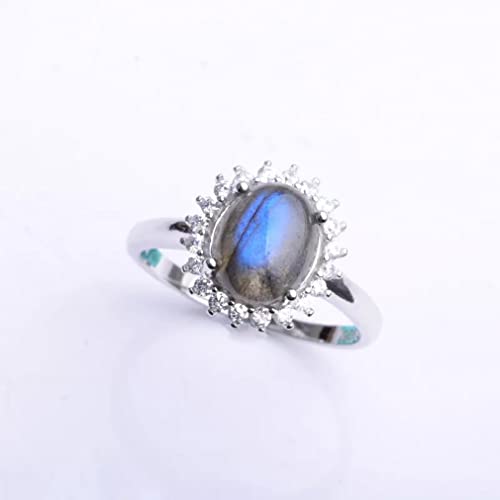 ACGZBD Natürlicher Blauer Labradorit-Ring 925...