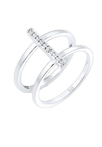 Elli Ring Damen Doppelring Geo mit Kristalle in...