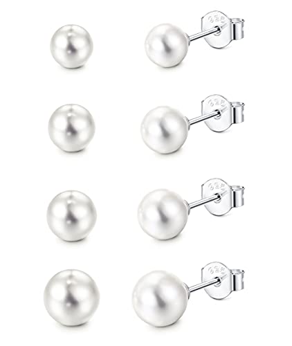 JeweBella 4/6 Paar Perlen Ohrringe Silber 925...