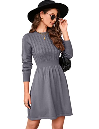 KOJOOIN Damen Strickkleid Pulloverkleid Zopfmuster...