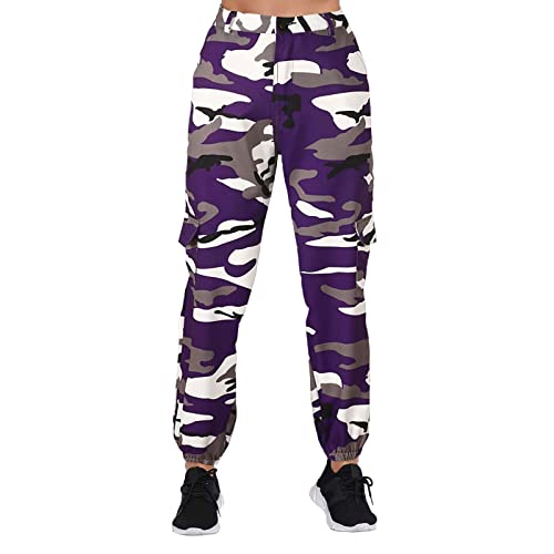 QWUVEDS Leinen Hose Damen Schwarz Damen Camo Hose...