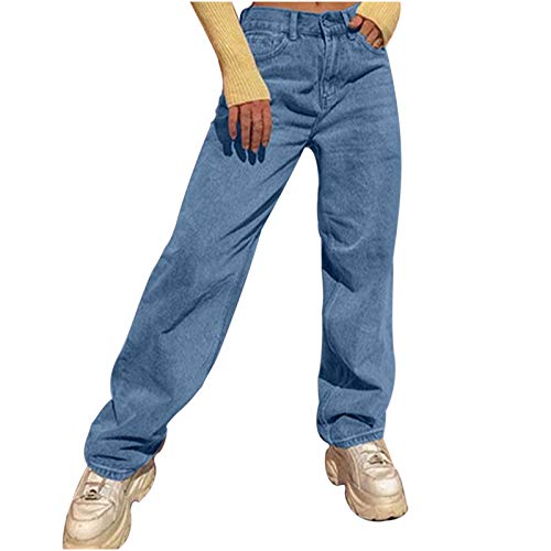 Damen Baggy Jeans, Einfarbig Hohe Taille Jeanshose...