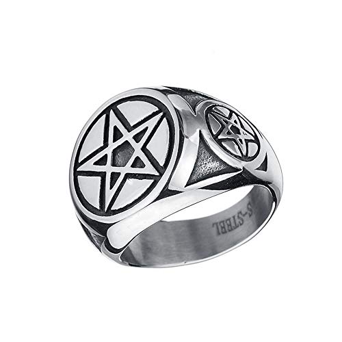 BlackAmazement 316L Edelstahl Ring Pentagramm...