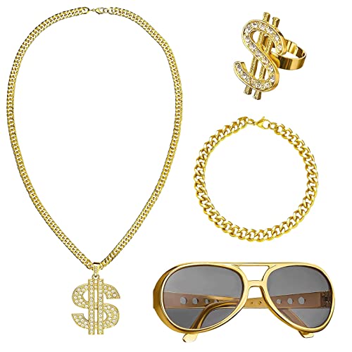4 Stück Dollar Kette Set, Hip Hop Hop Rapper...