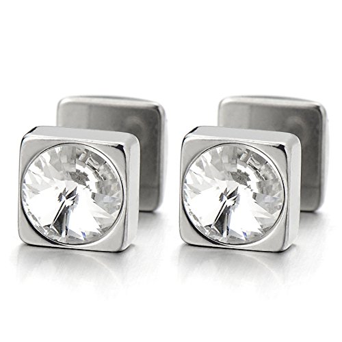 8MM Herren Damen Quadrat Ohrstecker mit 5MM...