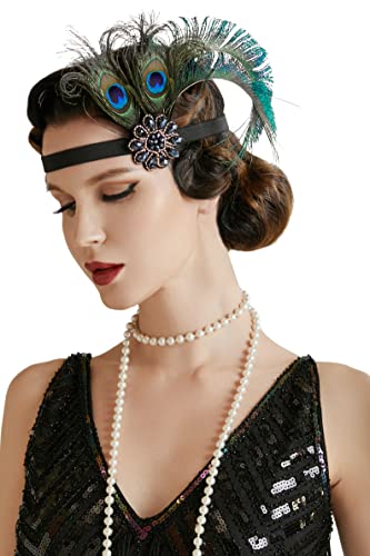 BABEYOND Damen 1920s Stirnband Pfau Feder 21er...