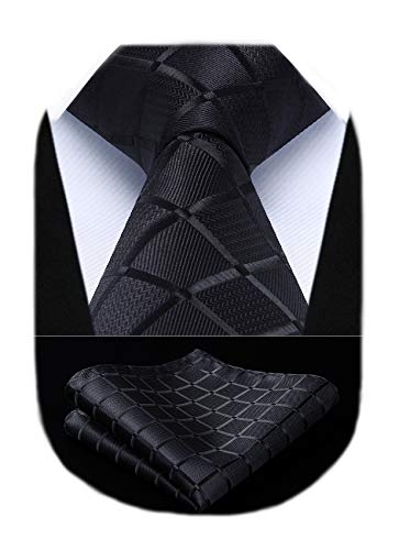 HISDERN Herren Krawatte Taschentuch Check Krawatte...