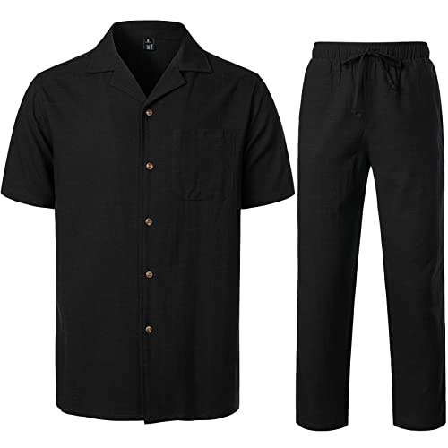 LucMatton Herren 2-teilige lässige Leinen-Outfits...