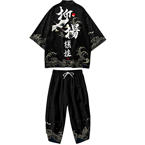 DOSLAVIDA Herren Japanischer Kimono Cardigan Anzug...