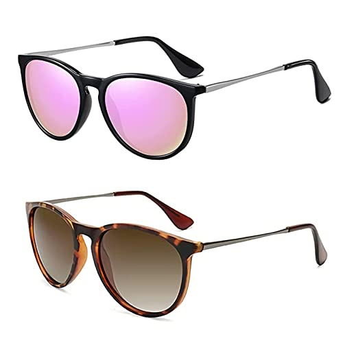 2 Stück Sonnenbrille Damen Vintage, Runde Retro...