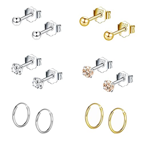 Bo Win 6 Paare 925 Silber Ohrringe Set Silber...