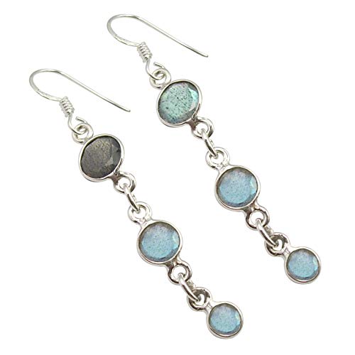 SilverStarJewel Massive runde Labradorit-Ohrringe...
