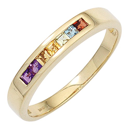 JOBO Damen-Ring aus 585 Gold Amethyst Blautopas...