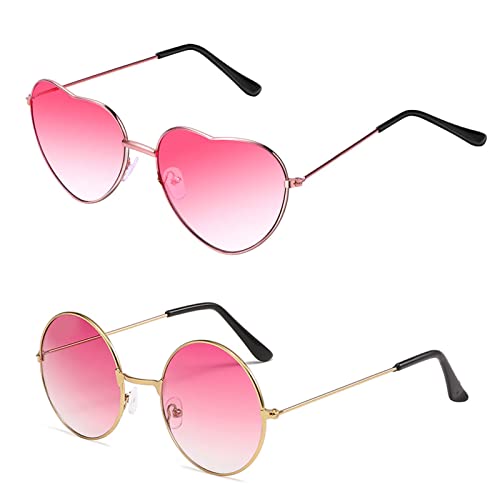 2pcs Herz Sonnenbrille Rund Hippie Gläser Neon...