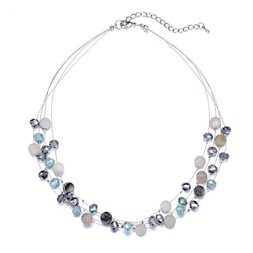 Bulinlin Damen Silber Perlenkette mit Kristall...