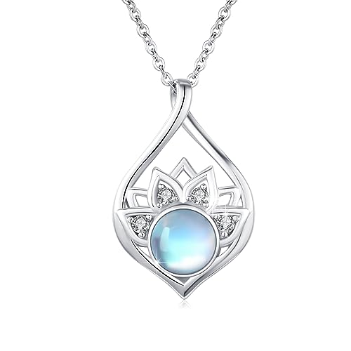OHAYOO Mondstein Kette 925 Sterling Silber Lotus...