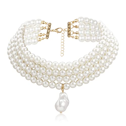 NIANOPKM Vintage Imitation Perlen Halskette,Kurz...