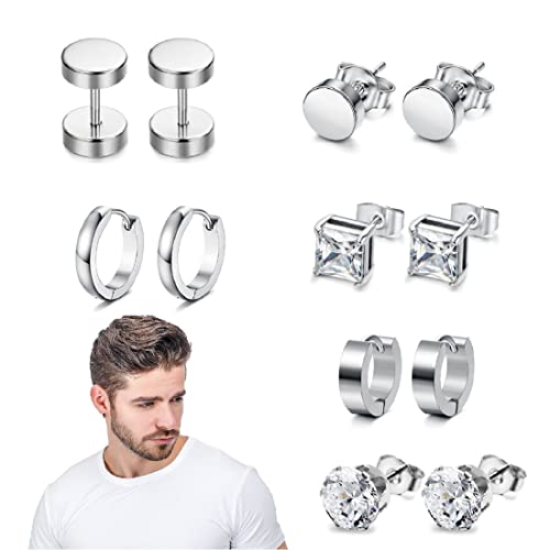 6 Paar Edelstahl Ohrringe für Herren Damen...