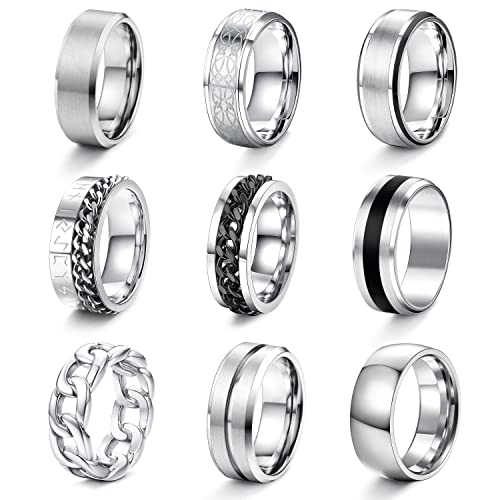 YADOCA 9 Stück Ringe Herren Silber Edelstahl Matt...