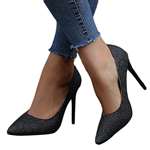 Minetom Damen Stiletto Pailletten High Heels Pumps...