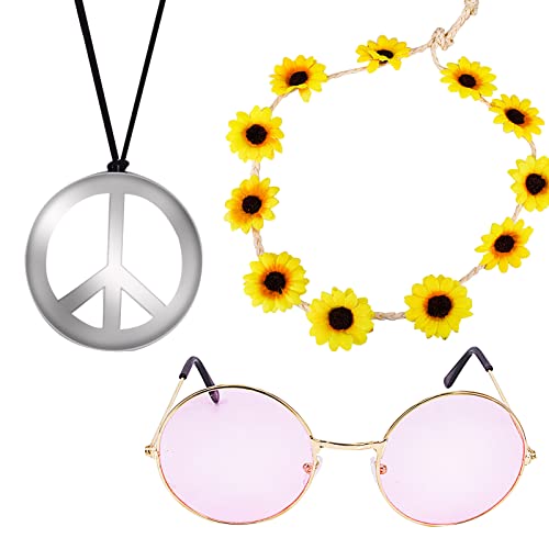 3Pcs Hippie Accessoires Set Friedenszeichen Kette...