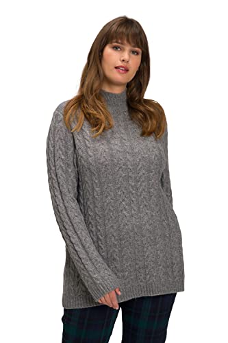 Ulla Popken Damen Zopfmuster Pullover, grau...