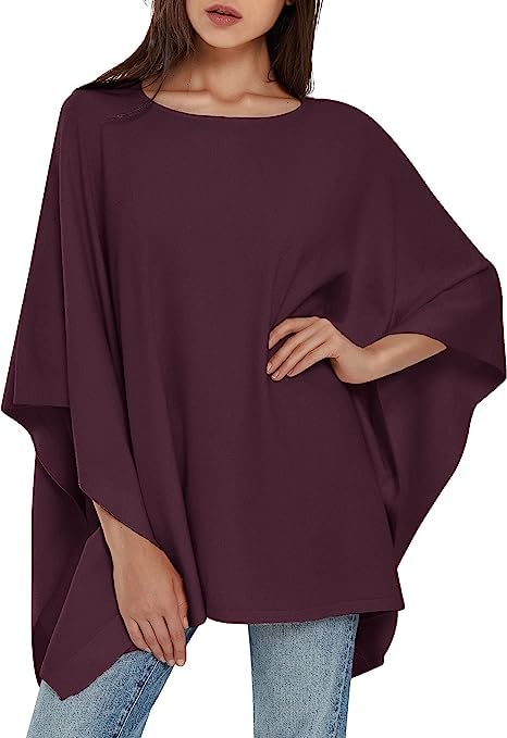 PULI Damen Pullover Poncho Elegant Viskose Strick...