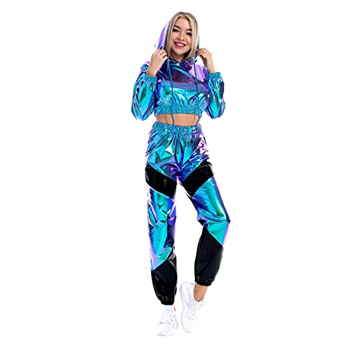 IWEMEK Rave Outfits Damen Metallic Top Glitzer...