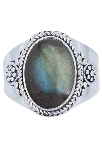 Ring 925 Silber Labradorit grün blauer Stein...