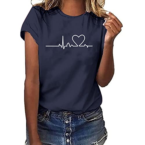 Tshirt Damen Lässige Elektrokardiogramm Druck...