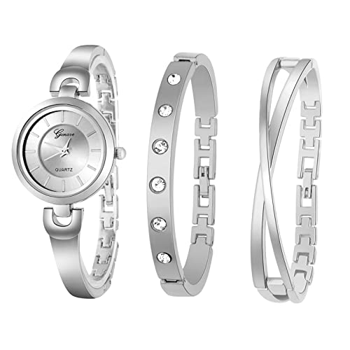 JewelryWe 3pcs Damenuhr Armreif Set Damen Einfach...